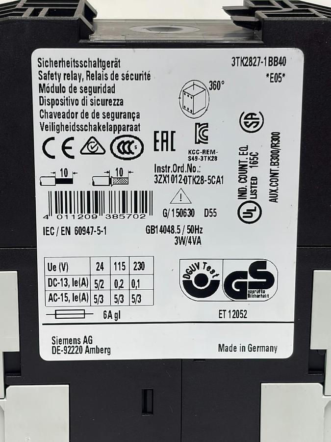 Used Siemens 3TK2827-1BB40 SIRIUS Safety Relay 24VDC 0.5-30s Delay 3TK28271BB40