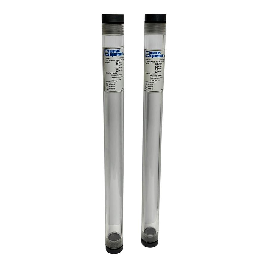 Used Lot of 2 Waters Equipment W7901L Refillable Resin Ion Exchange Columns