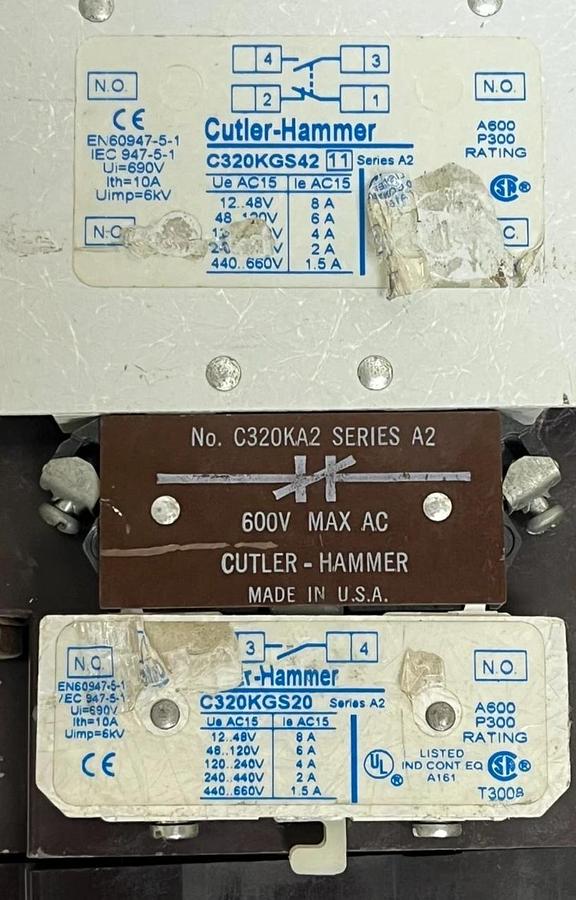 Used Cutler-Hammer C832LN1 Contactor Size 5 350A 600V w/ C320KGS20 C320KGS42