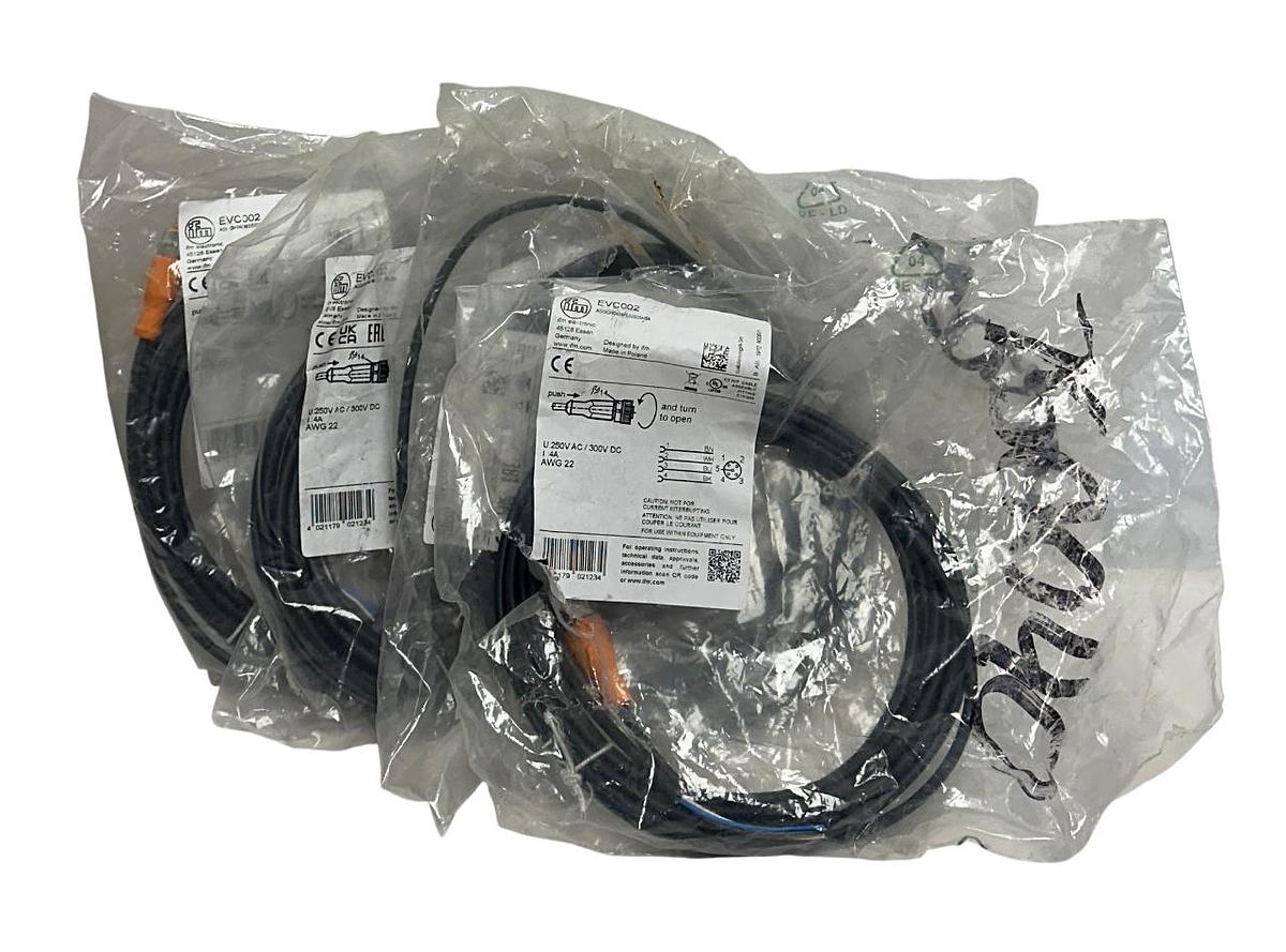 Used 5 IFM ADOGH040MSS0005H04 / EVC002 FEMALE CORDSETS 5M 250VAC/300VDC NSMP