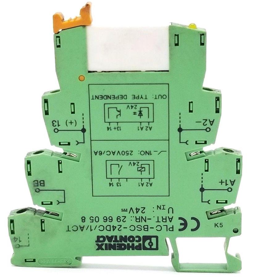 Used PHOENIX CONTACT PLC-BSC-24DC/1/ACT ART. NR. 2966058 W/ 2961105 RELAY 24V