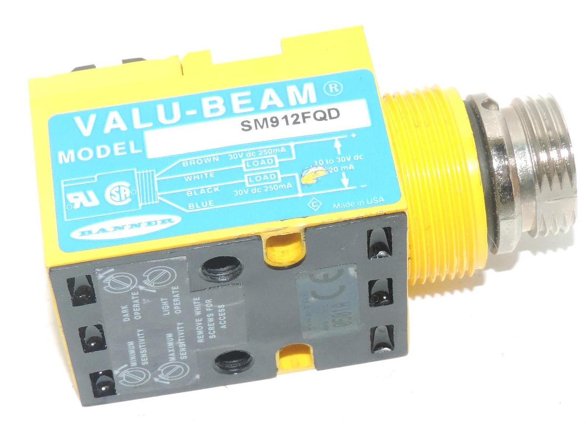 Used BANNER SM912FQD VALU-BEAM SENSOR 30V DC 250mA