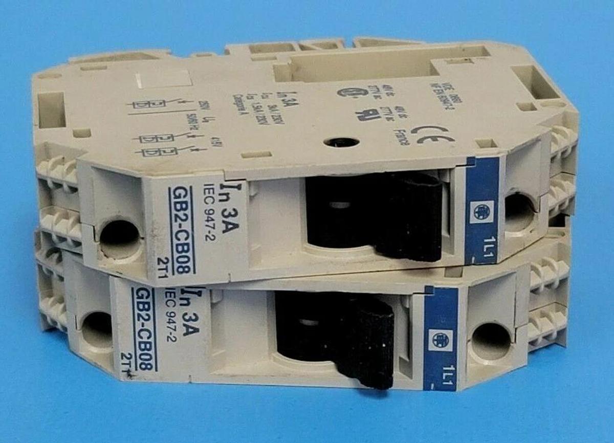 Used (2) TELEMECANIQUE GB2-CB08 THERMAL MAGNETIC CIRCUIT BREAKERS 3.0 AMP 1 POLE