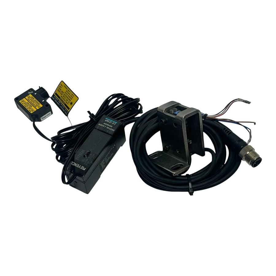 Used Keyence Laser Sensor Kit: LV-21AP Amplifier, LV-H32 Head, GV-H45 Sensor/Bracket