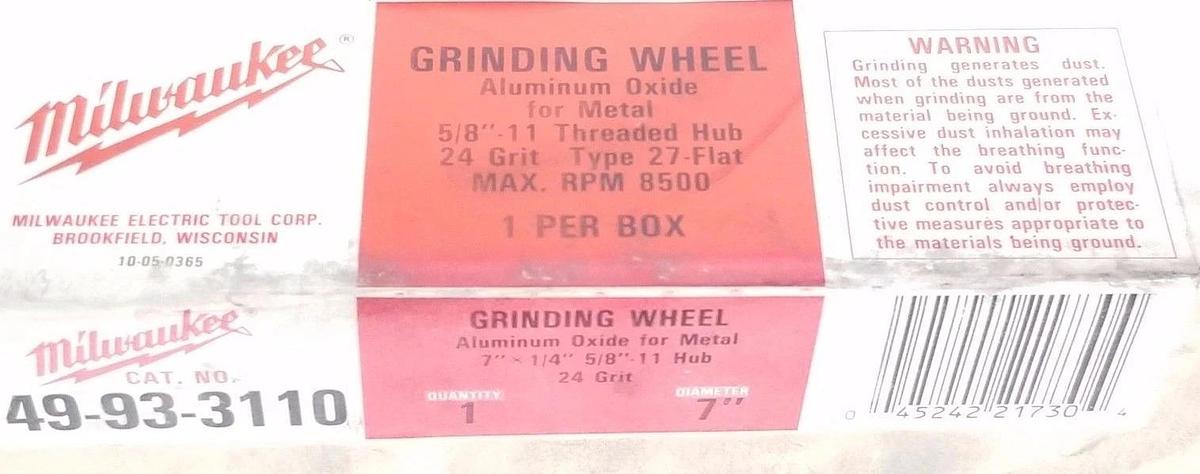 Used LOT OF 4 NEW MILWAUKEE GRINDING WHEELS (2) 49-93-3170 & (2) 49-93-3110