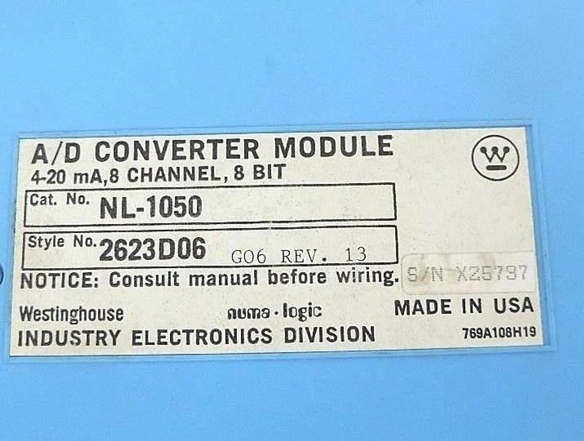 Used WESTINGHOUSE NL-1050 A/D CONVERTER MODULE STYLE NO. 2623D06, REV. 13