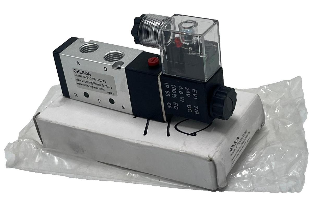 Used Ohlson 4V210-08-DC24V Pneumatic Solenoid Valve 5/2 Way 1/4" NPT 24VDC, NSMP