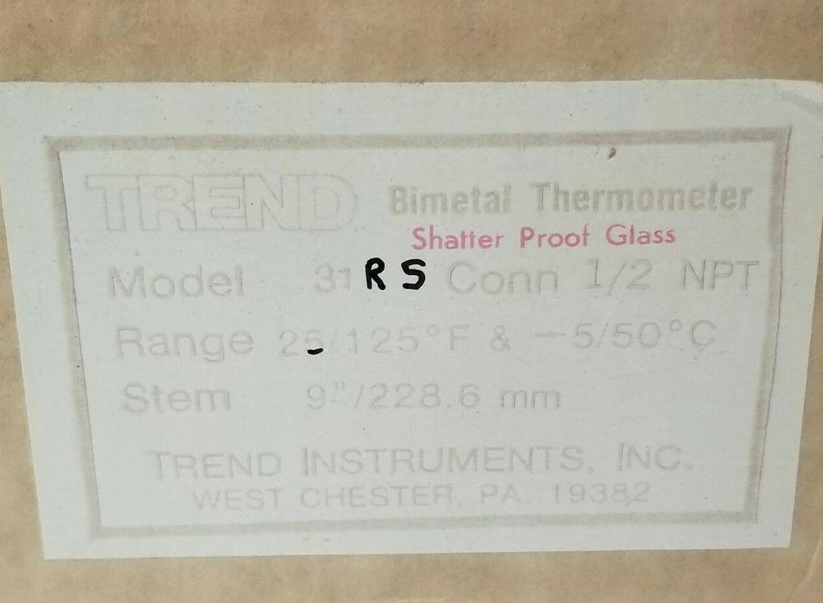 NIB TREND INSTRUMENTS MODEL 31RS THERMOMETER 9'' STEM 228.6mm 25-125 DEG. F