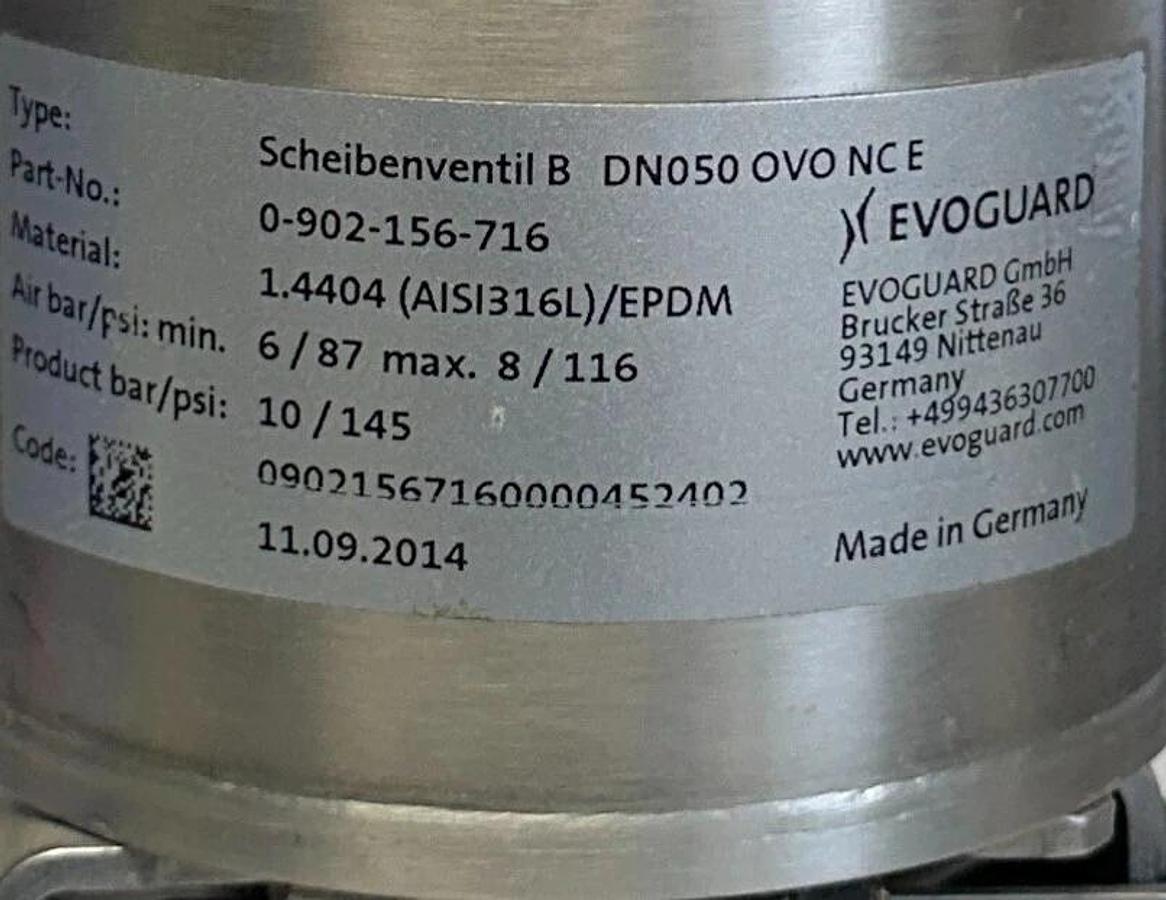 Used KRONES 0-902-156-716 / DN050 OVO NC E EVOGUARD HYGIENIC VALVE STAINLESS USNP