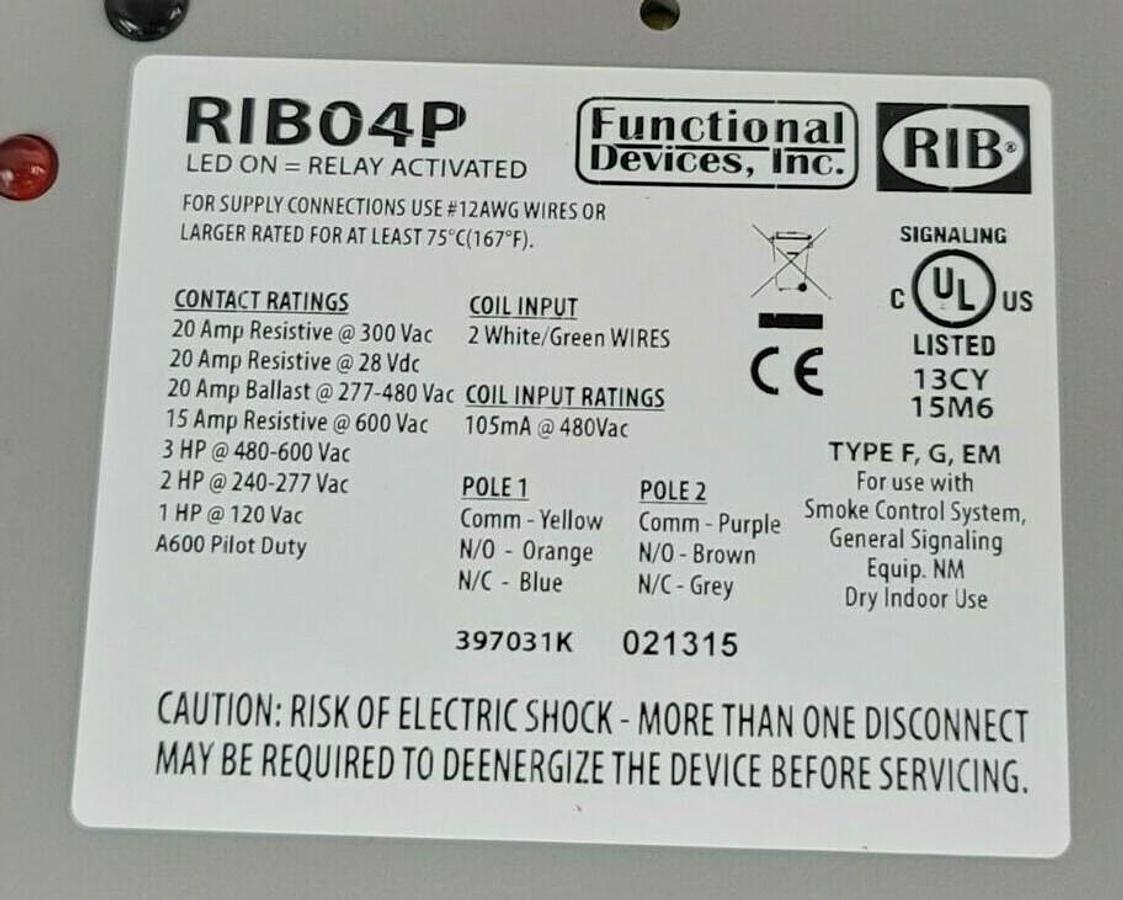 Used NEW FUNCTIONAL DEVICES INC. RIB RIB04P LED ON POWER CONTROL RELAY