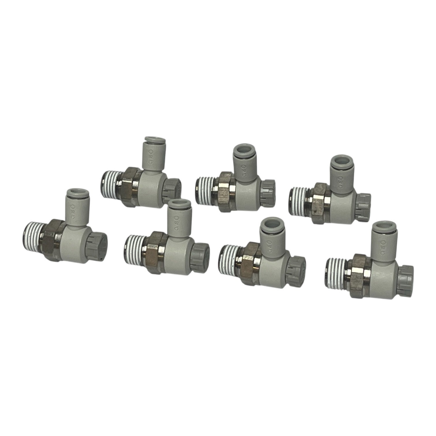 Used Lot of 7 SMC AS2201F-02-06SA Air Speed Control Valves Flow Control 1/4" 6mm New