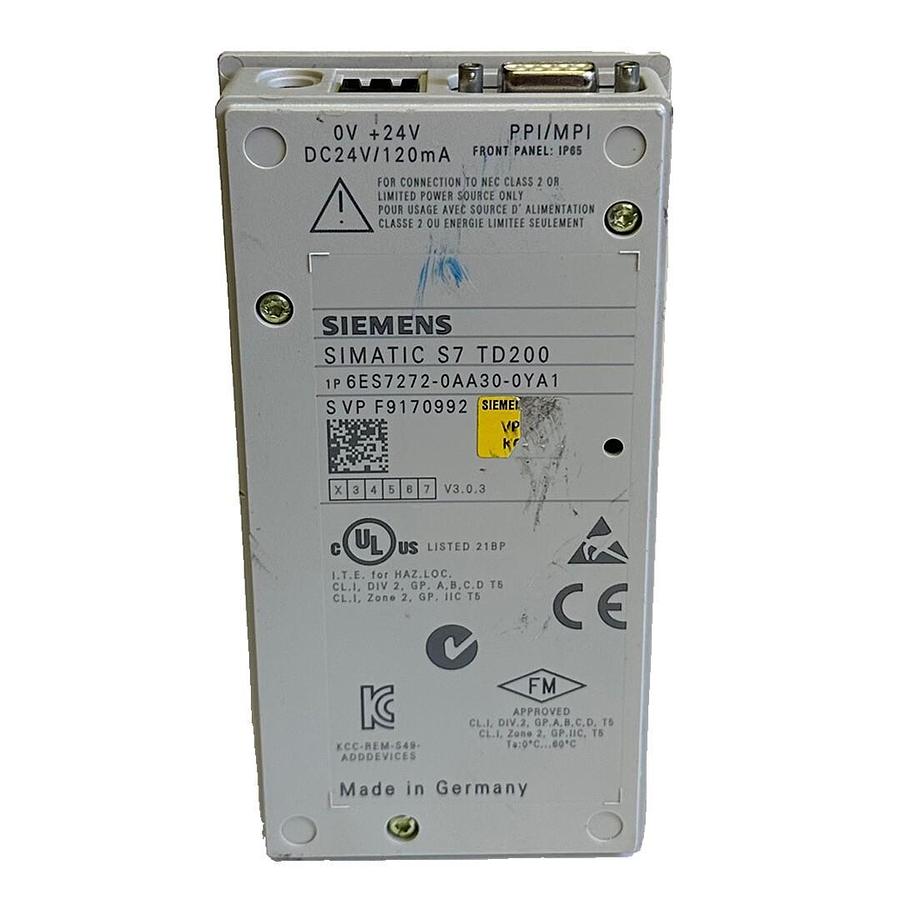 Used SIEMENS 6ES7272-0AA30-0YA1 / 6ES72720AA300YA1 TD200 TEXT DISPLAY 24Vdc *NO CABLE