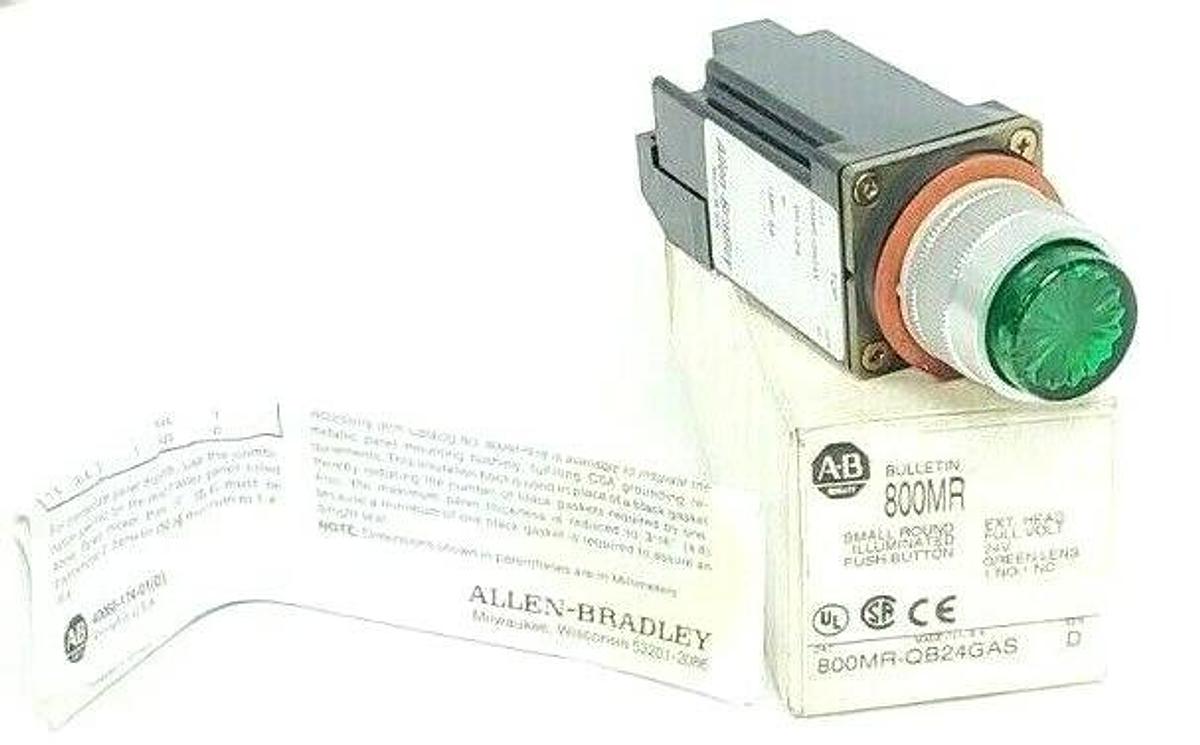 Used NIB ALLEN BRADLEY 800MR-QB24GAS PUSH BUTTON 24V GREEN LENS SER. D