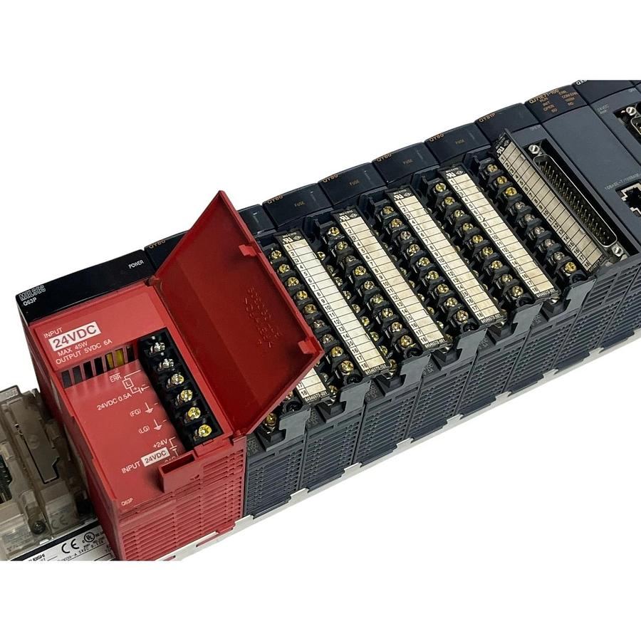 Used Mitsubishi MELSEC-Q 12-Slot Rack Assembly Q612B Q63P 6x QY80 QX81 QJ71E71