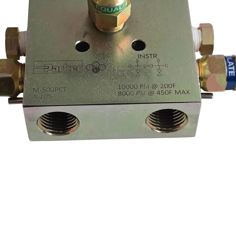 Parker M-500PCT 3-Valve Manifold 10000PSI NSMP Carbide Ball Hard Seat NSMP