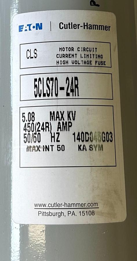 Used EATON CUTLER-HAMMER BUSSMANN 5CLS70-24R 5.08KV 24R CLS70 DOUBLE BARREL FUSE USNP