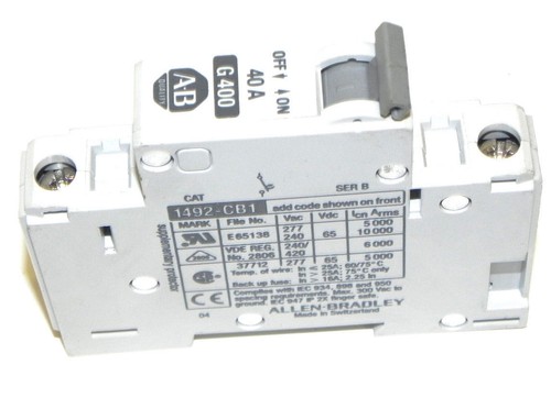 Used ALLEN BRADLEY 1492-CB1-G-400 CIRCUIT BREAKER 40A SER. B 1492CB1G400
