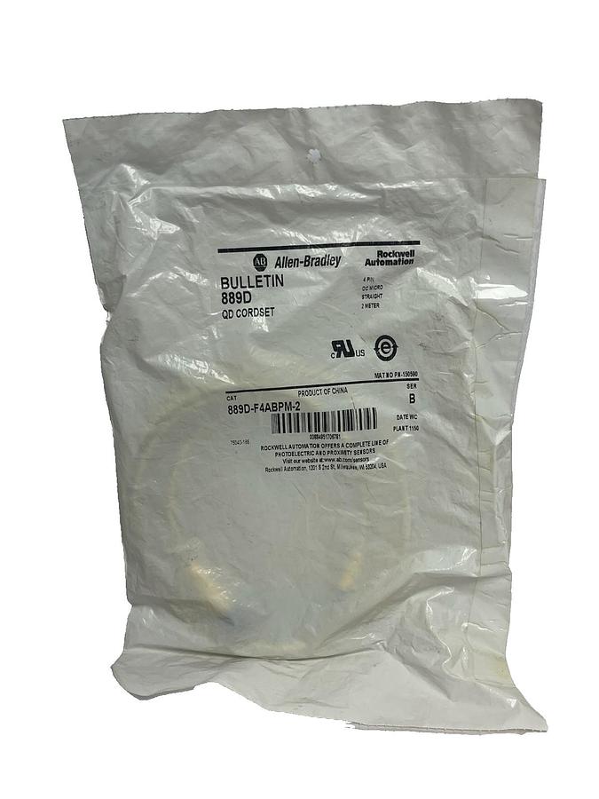 Used Allen-Bradley 889D-F4ABPM-2 DC Micro Cordset 4-Pin Female 2m 6.5ft Sealed