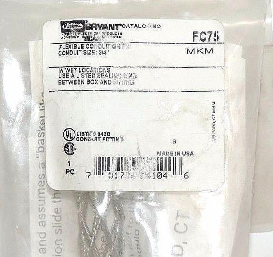 NEW HUBBELL FC75 FLEXIBLE CONDUIT GRIPS CONDUIT SIZE: 3/4''