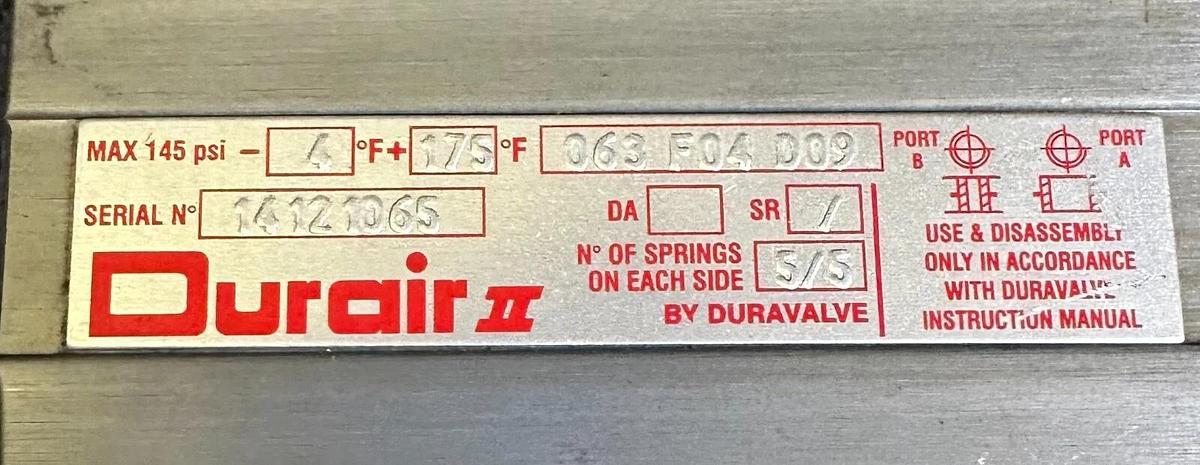 Used DURAVALVE 063 F04 D09 / 063F04D09 Durair II ACTUATOR ASSEMBLY W/ LIMIT SWITCH