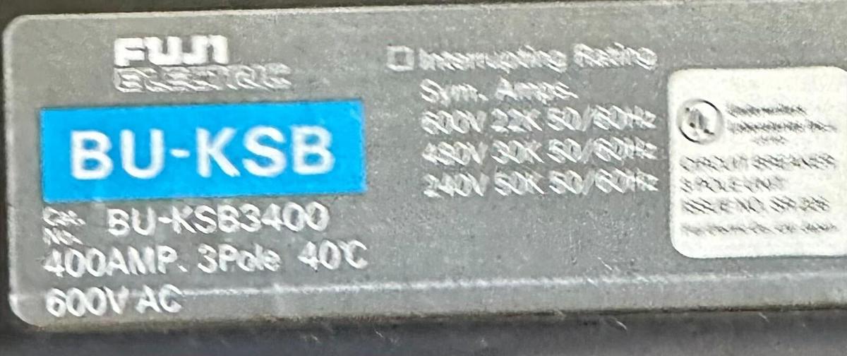 Used FUJI ELECTRIC BU-KSB3400 / BUKSB3400 BU-SKB CIRCUIT BREAKER 400A 3-POLE 600VAC