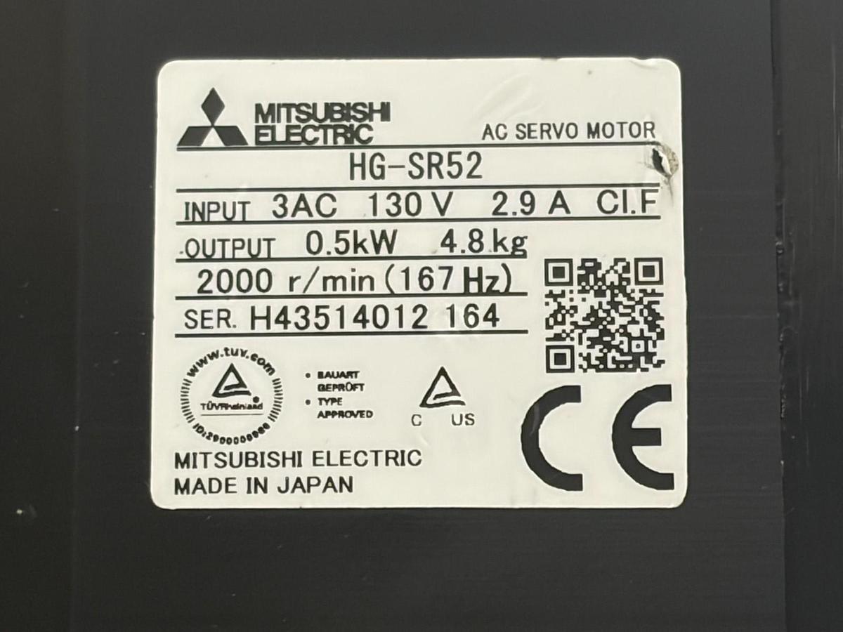 Used Mitsubishi HG-SR52 AC Servo Motor MELSERVO-J4 0.5kW 500W 2000 RPM - New Surplus