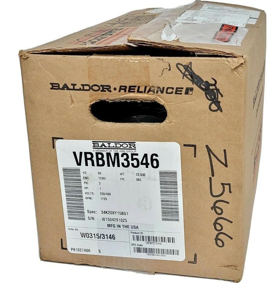 Used NIB BALDOR VRBM3546 3-PHASE MOTOR 1HP 60HZ 1725RPM 230/460V