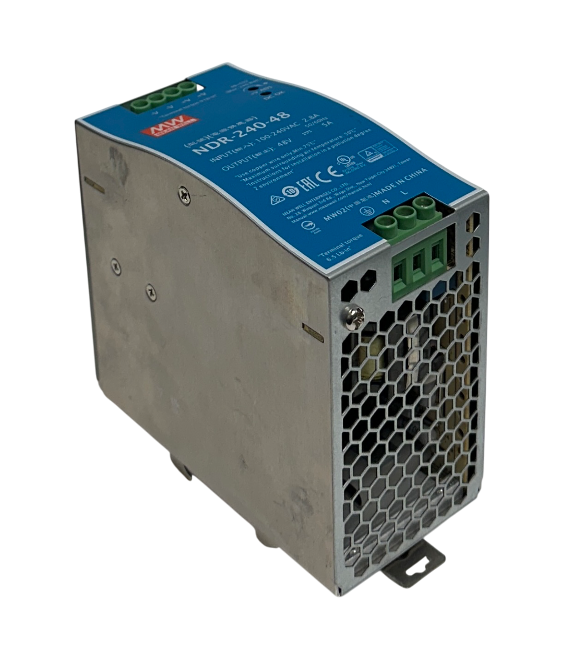Used MEAN WELL NDR-240-48 / NDR24048 POWER SUPPLY 100-240VAC INPUT 48V OUTPUT USNP