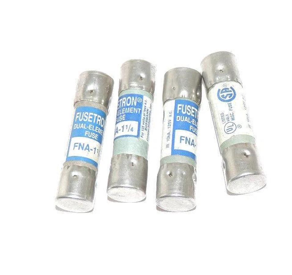 Used LOT OF 4 BUSSMANN FUSETRON FNA-1-1/4 DUAL-ELEMENT FUSES 125V A.C.