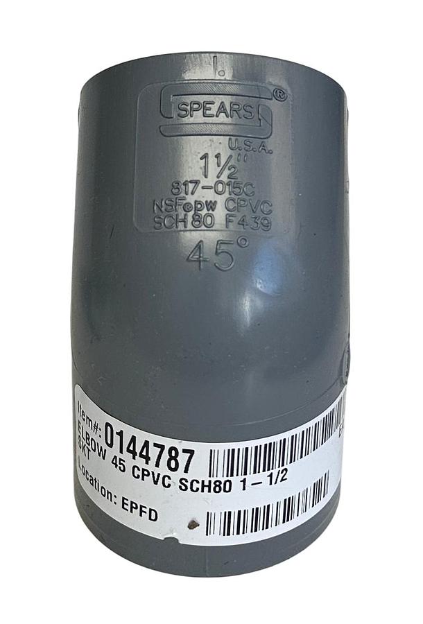 Used 5 SPEARS 817-015C / 817015C CPVC 45 DEGREE ELBOWS 1-1/2'' SCH80 GRAY NSNP