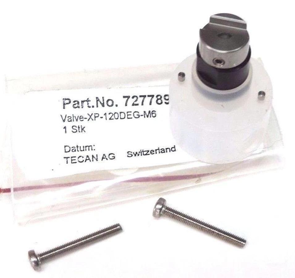Used NEW TECAN AG 727789 VALVE-XP-120DEG-M6 VALVE 3-WAY DILUTER XP3000 120 DEG.