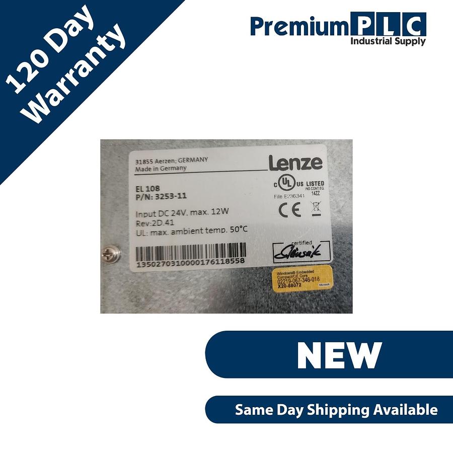 Used NEW LENZE EL108 / EL 108 8" TOUCHSCREEN DISPLAY HMI 24VDC W/ WINDOWS CE 3253-11