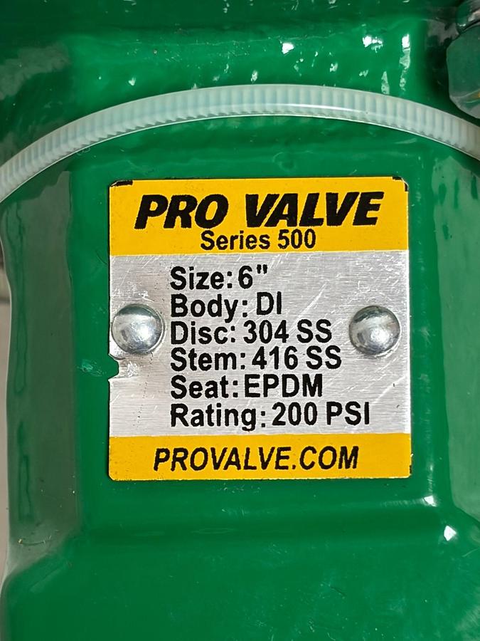 Used Pro Valve Series 500 6" Lug Butterfly Valve 304 SS Disc EPDM Seat 200 PSI New