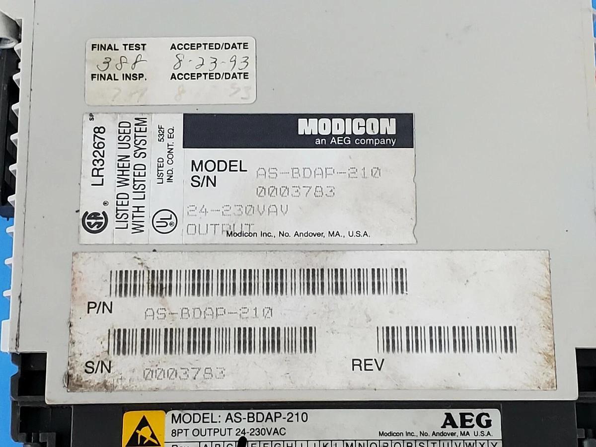 Used AEG / MODICON AS-BDAP-210 OUTPUT MODULE 8PT 24-230VAC BDAP-210 ASBDAP210 REV. D