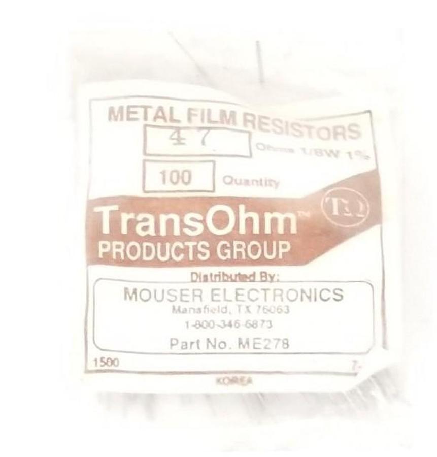 NEW MOUSER ELECTRONICS ME278 METAL FILM RESISTORS 47 OHMS, 1/8W 1% (QTY:100)