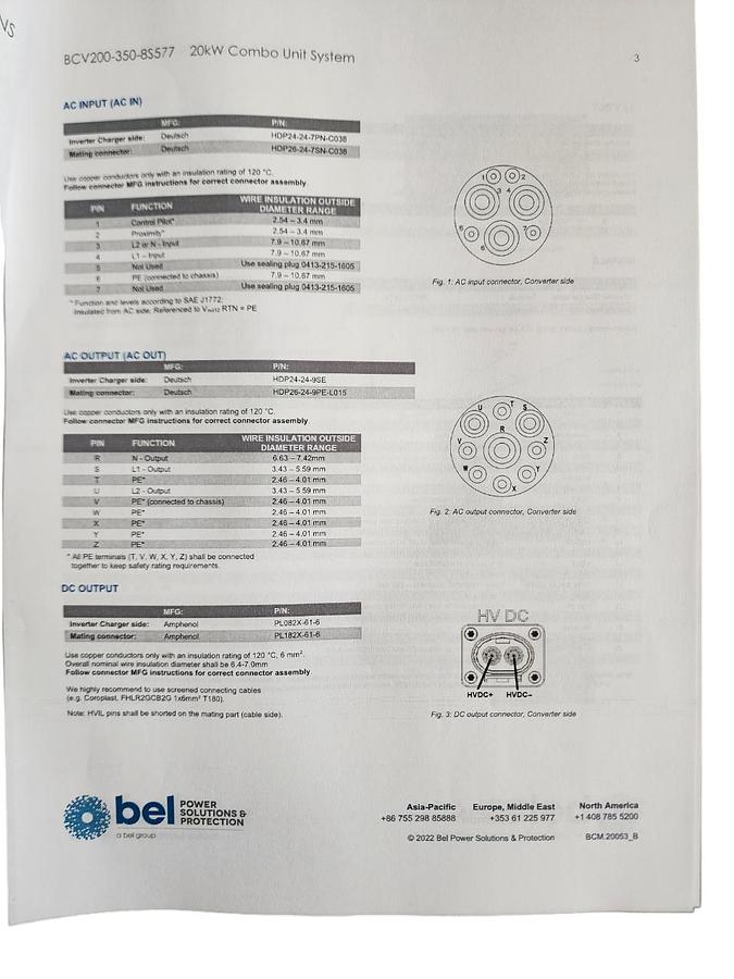 BEL POWER SOLUTIONS BCV200-350-8S577 / BCV200-350-8 20kW INVERTER/CHARGER NSFS