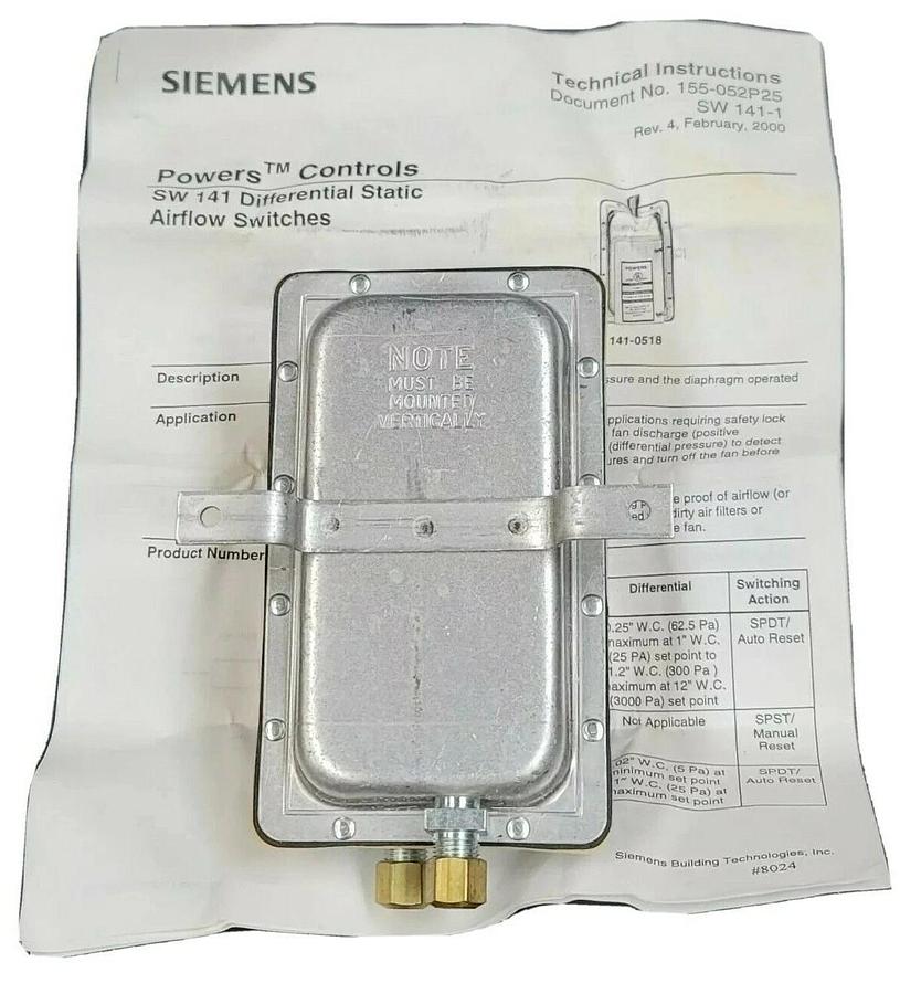 Used NIB POWERS 141-0518 AIR FLOW SWITCH 1410518