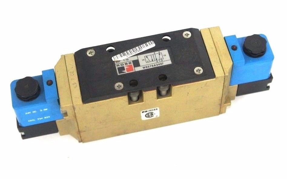 Used ROSS W6576A3407 SOLENOID VALVE 1-10 BAR W/ 334-B33 COILS 24VDC, 3.5W