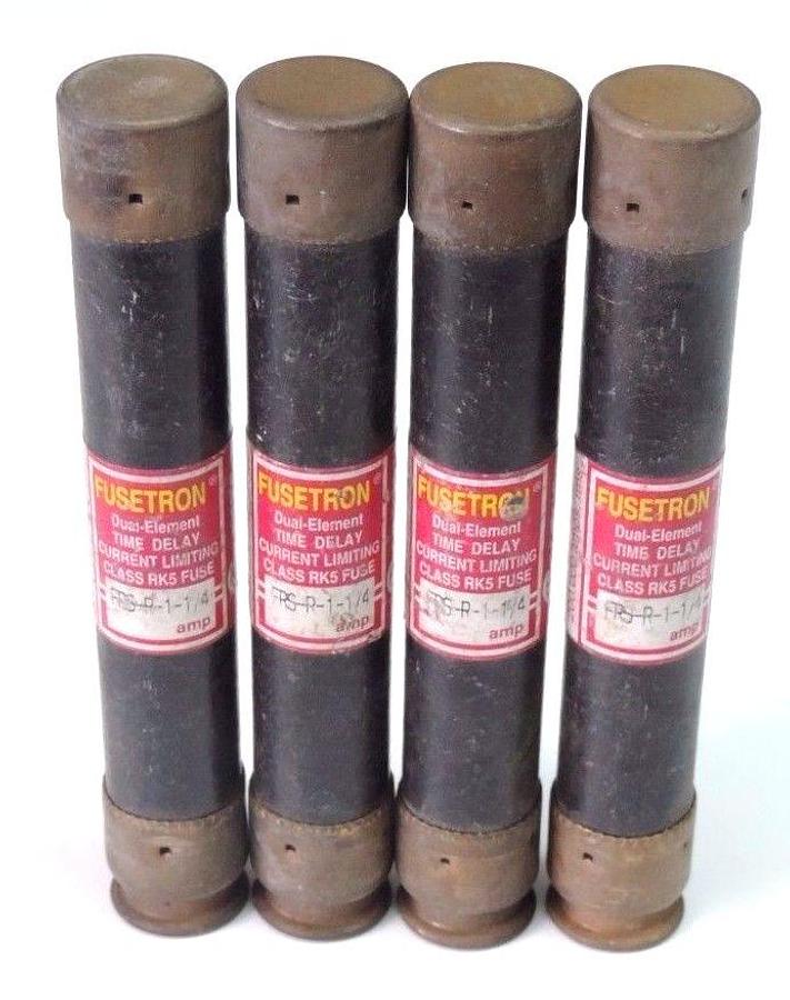 Used LOT OF 4 BUSSMANN FUSETRON FRS-R-1-1/4 FUSES 1.25AMP 600V CLASS RK5 TIME DELAY