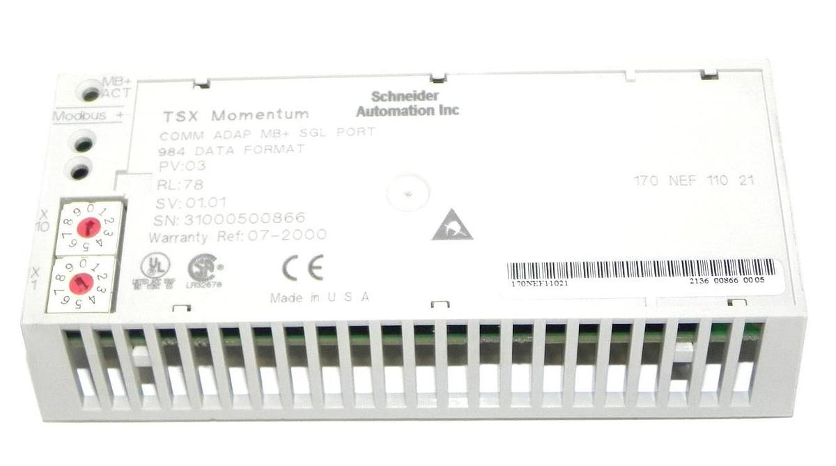 Used SCHNEIDER AUTOMATION 170-NEF-110-21 COMM ADAP MB+ SGL PORT 984 DATA FORMAT