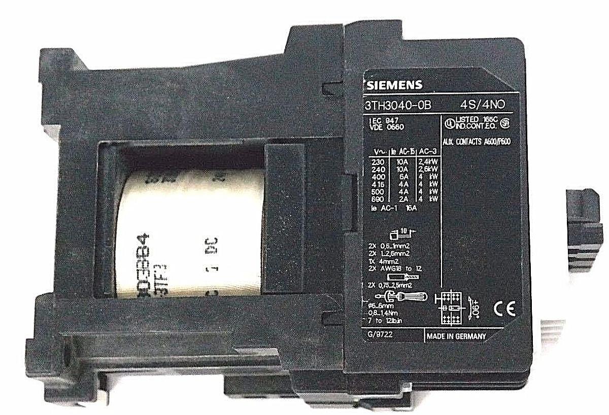 Used NIB SIEMENS 3TH30 40-0BB4 CONTROL RELAY 3TH30400BB4, 24V