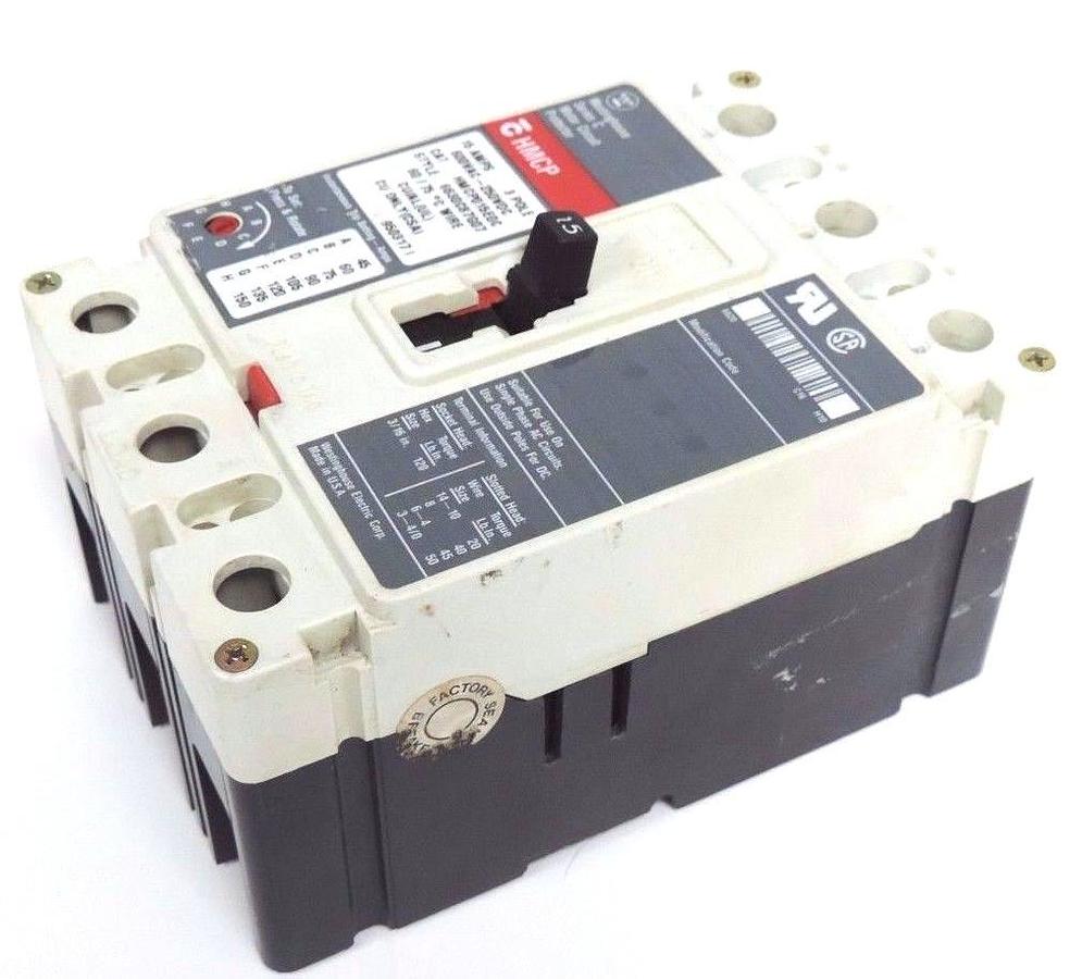 Used WESTINGHOUSE HMCP015E0C CIRCUIT BREAKER STYLE: 6630C87G07, SER. C, 15AMP, 3-POLE