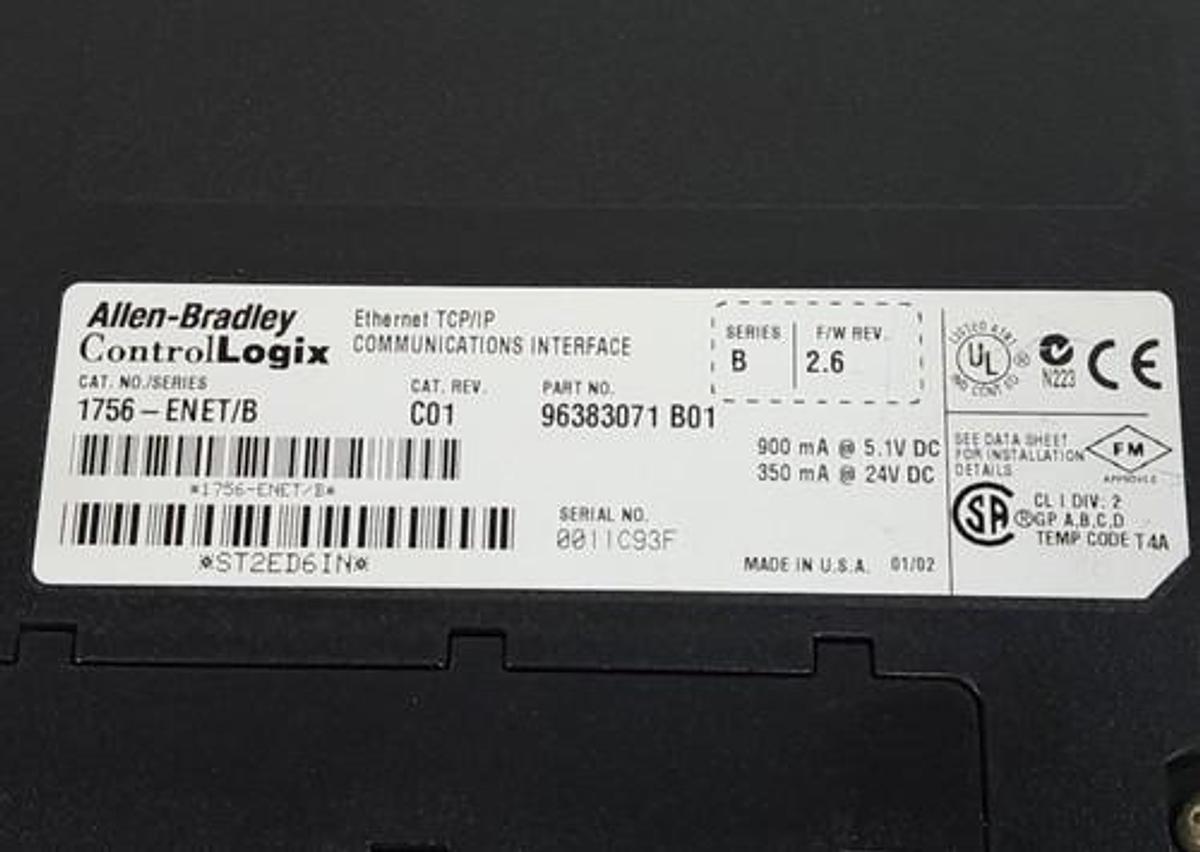 Used ALLEN BRADLEY 1756-ENET/B CAT. REV. C01 CONTROLLOGIX COMMUNICATIONS MODULE