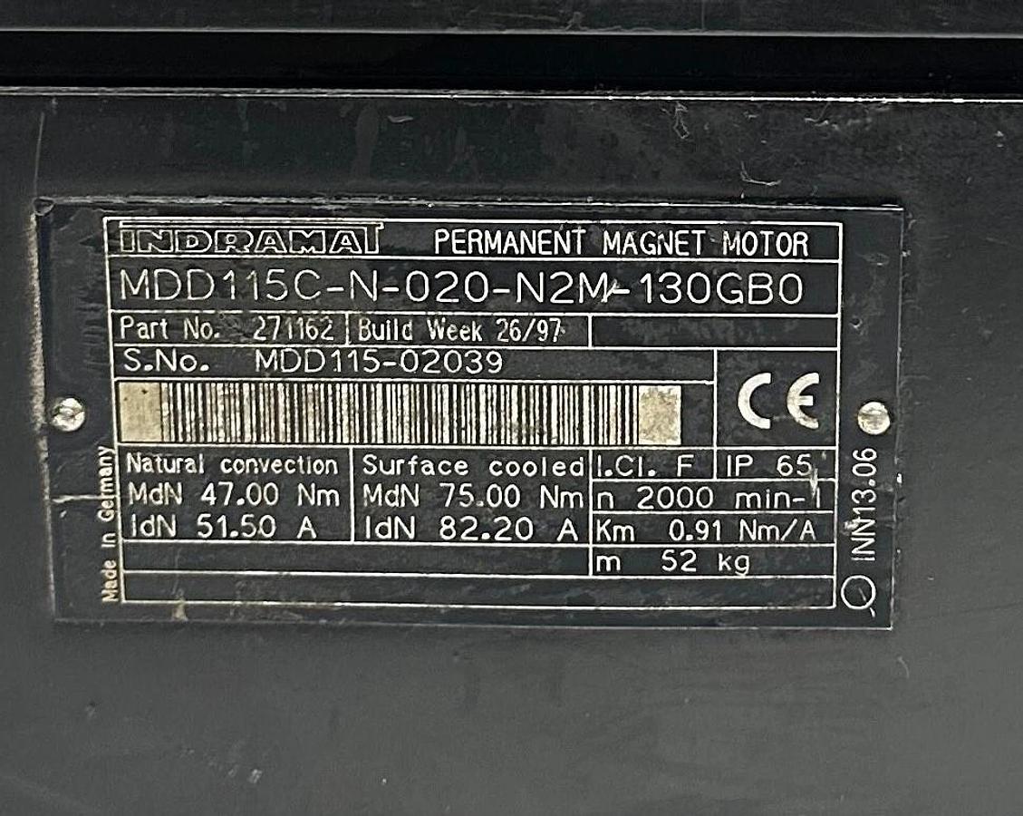 Refurbished INDRAMAT MDD115C-N-020-N2M-130GB0 / R911271162 SERVO MOTOR 47/75Nm 51/82A REFURB