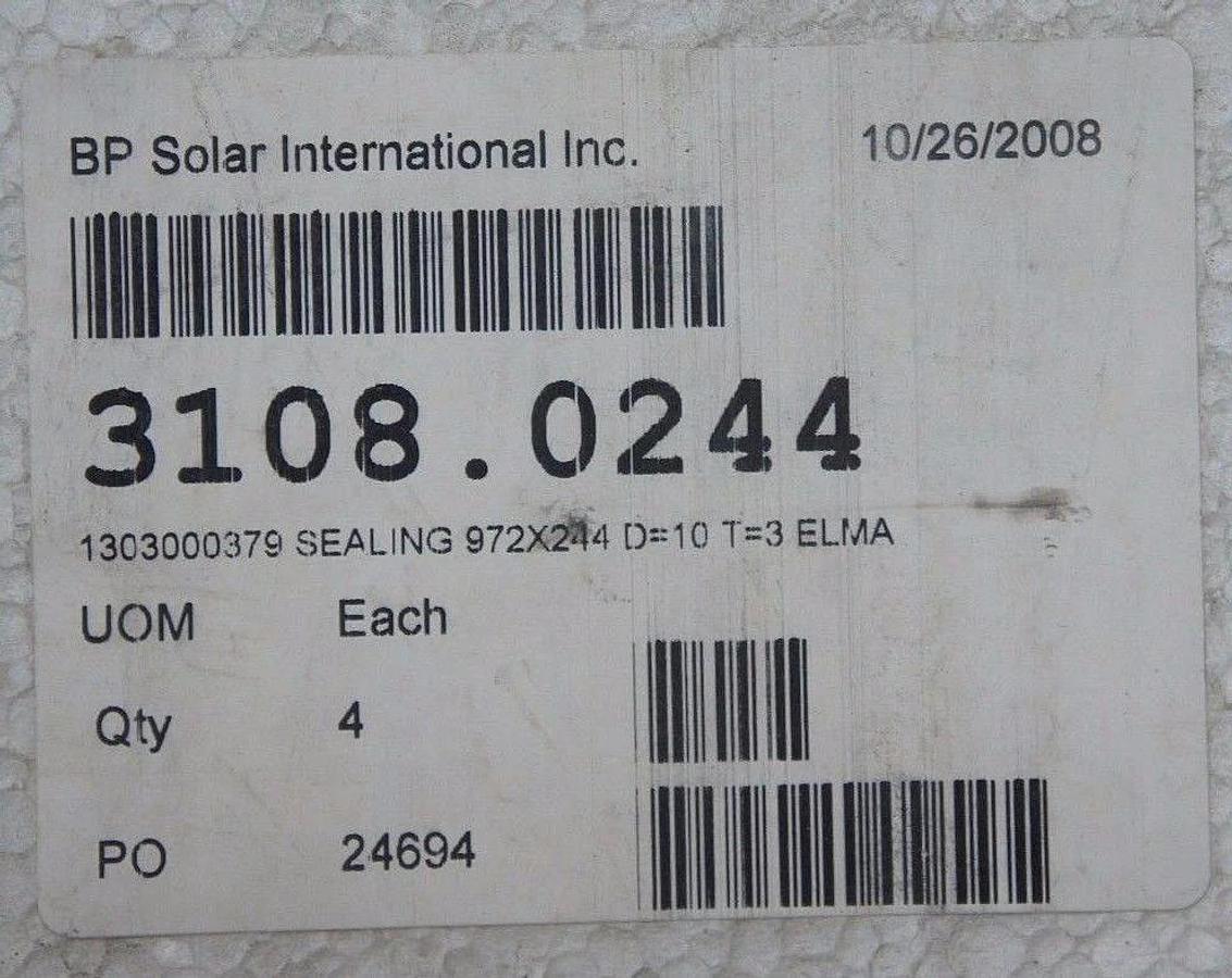 Used LOT OF 4 NEW BP SOLAR 3108.0244 1303000379 SEALING GASKETS 972X244 D=10 T=3 ELMA