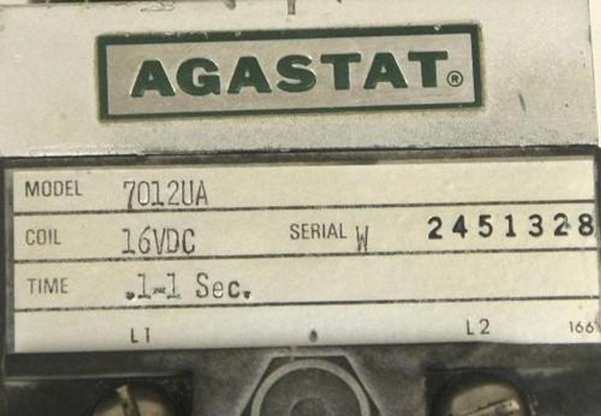 Used AGASTAT 7012UA TIME DELAY RELAY COIL 16VDC, TIME .1-1 SEC.