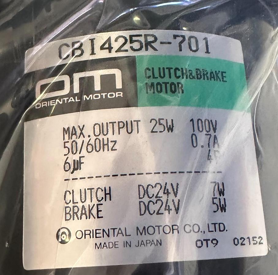 Used NEW ORIENTAL MOTOR CBI425R-701 / CBI425R701 CLUTCH-BRAKE MOTOR 100V 25W 50/60Hz