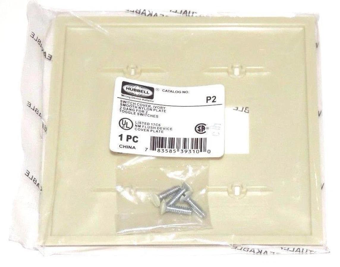 Used BOX OF 10 NEW HUBBELL P2 WALL PLATE SWITCH COVERS IVORY 2-GANG 2-SWITCH
