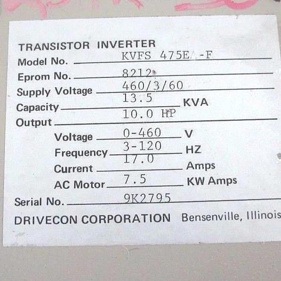 Used KVFS DRIVECON KVFS 475E-F TRANSISTOR INVERTER EPROM NO. 8212