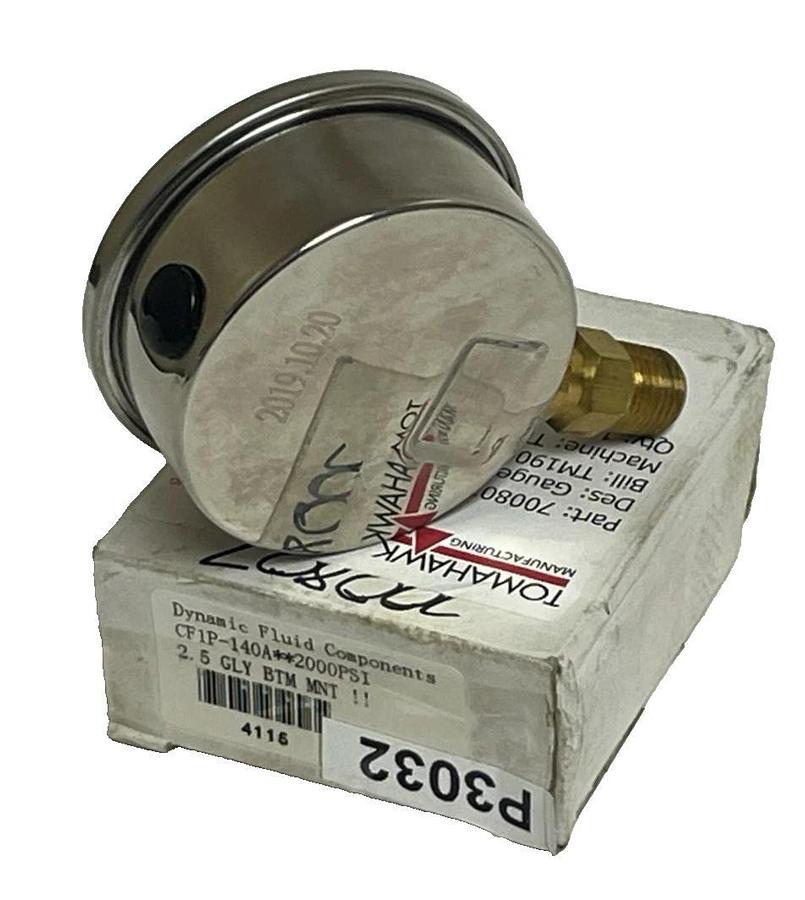 Dynamic Fluid Components CF1P-140A Pressure Gauge 2000 PSI 2.5" Face 1/4" NPT